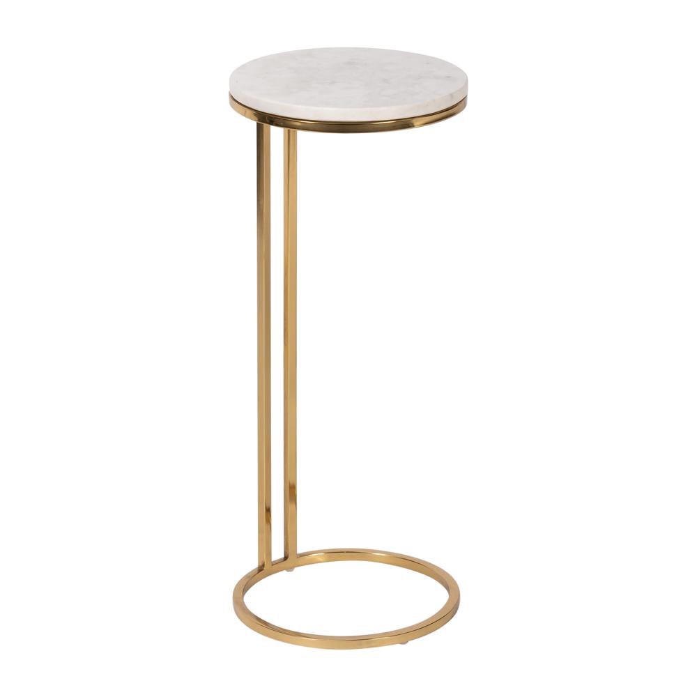 Metal/marble, 10"dx24"h Drink Table, White/gold. Picture 1