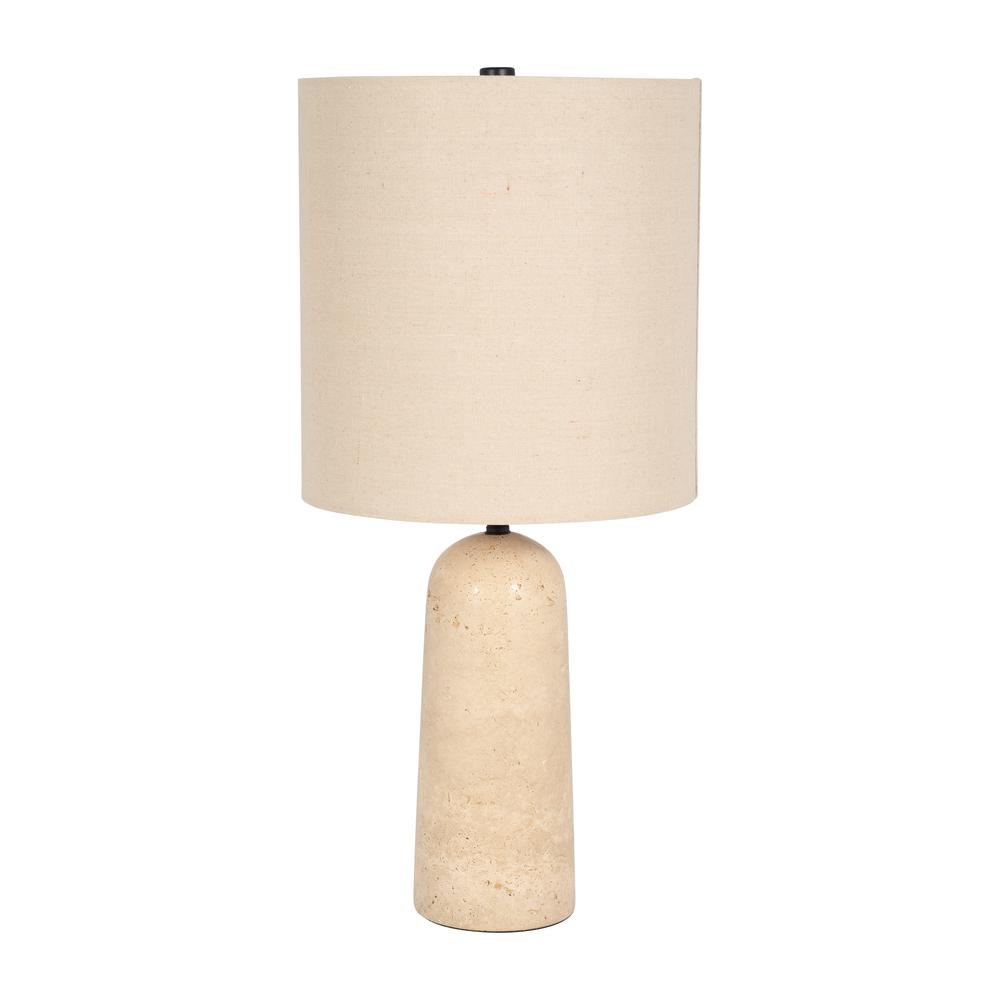 Travertine, 25" Cylinder Table Lamp, Natural. Picture 1