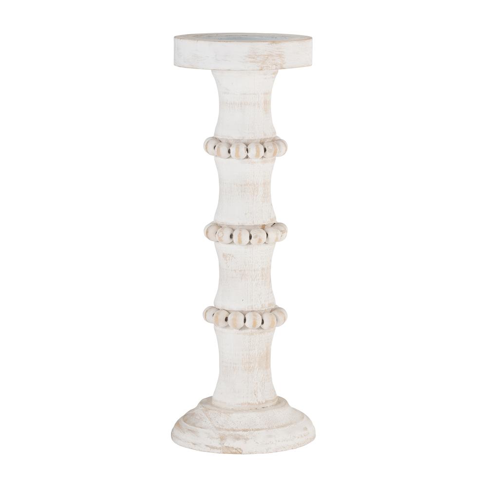 Wood, 14" Antique Style Candle Holder, White. Picture 2