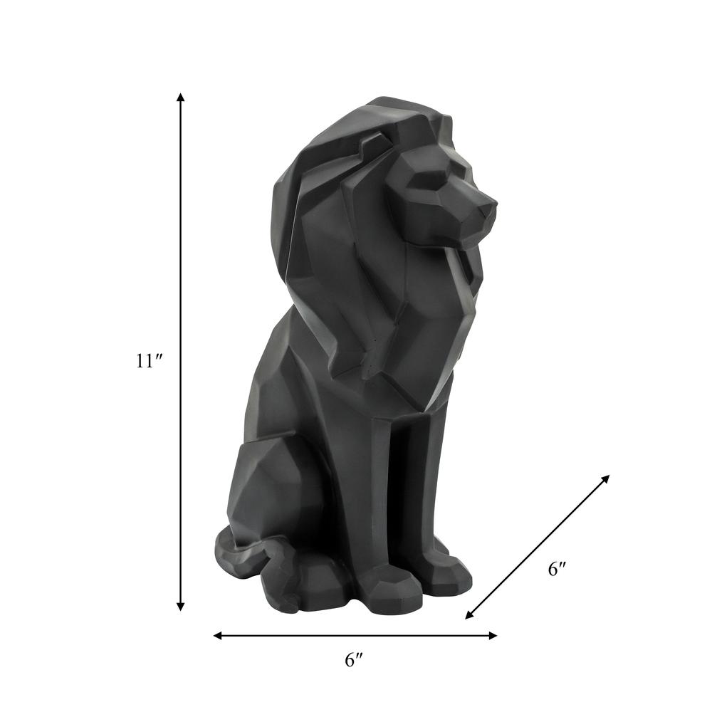 Resin 11"h Sitting Lion, Black. Picture 6