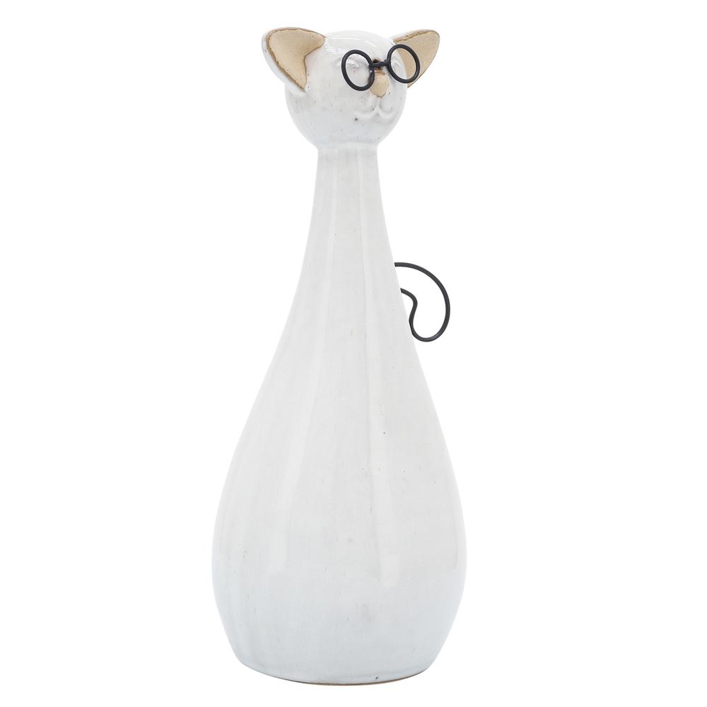 Cer, 10"h Chubby Cat W/ Glasses, Beige. Picture 2