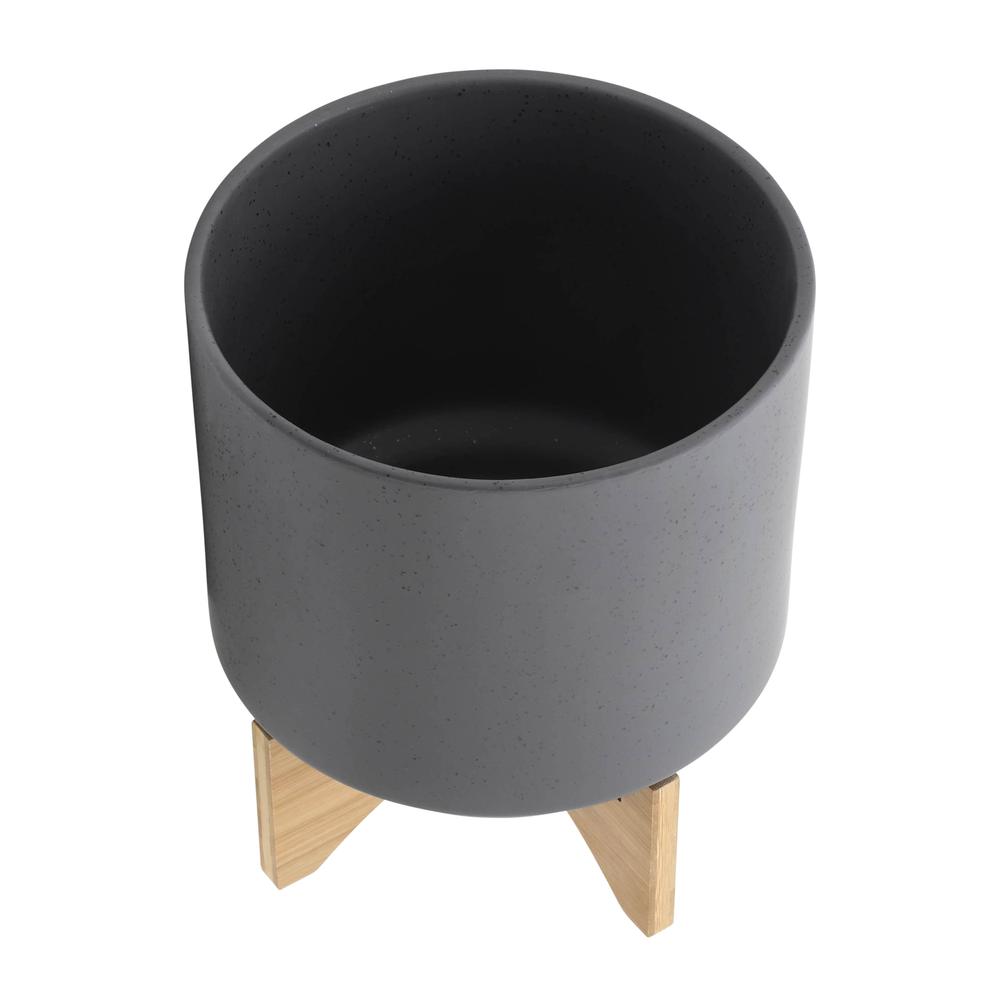 S/2 8/10" Planter W/ Wood Stand, Matte Gray. Picture 5