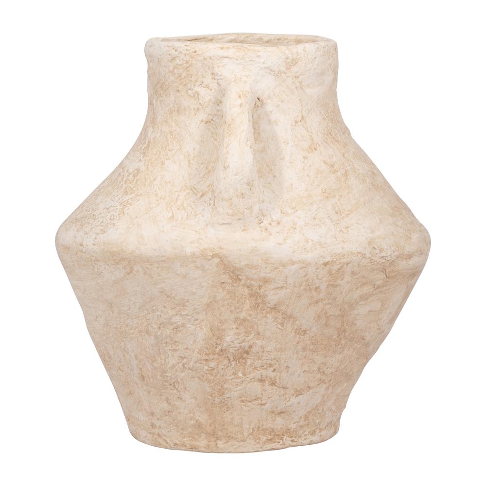 Paper Mache, 14" Vase With Handles, White. Picture 3