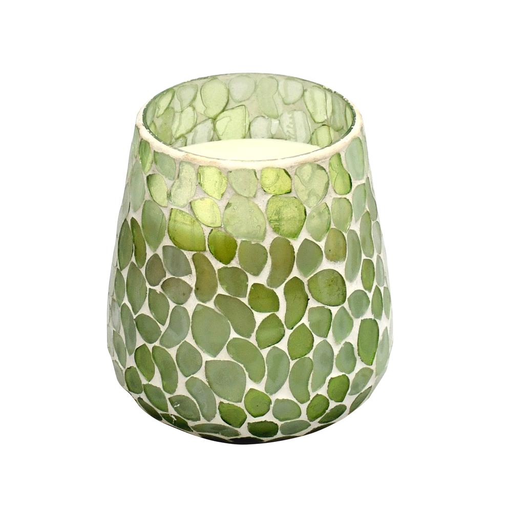 Glass, 5" 18 Oz Mosaic Scented Candle, Light Green. Picture 1