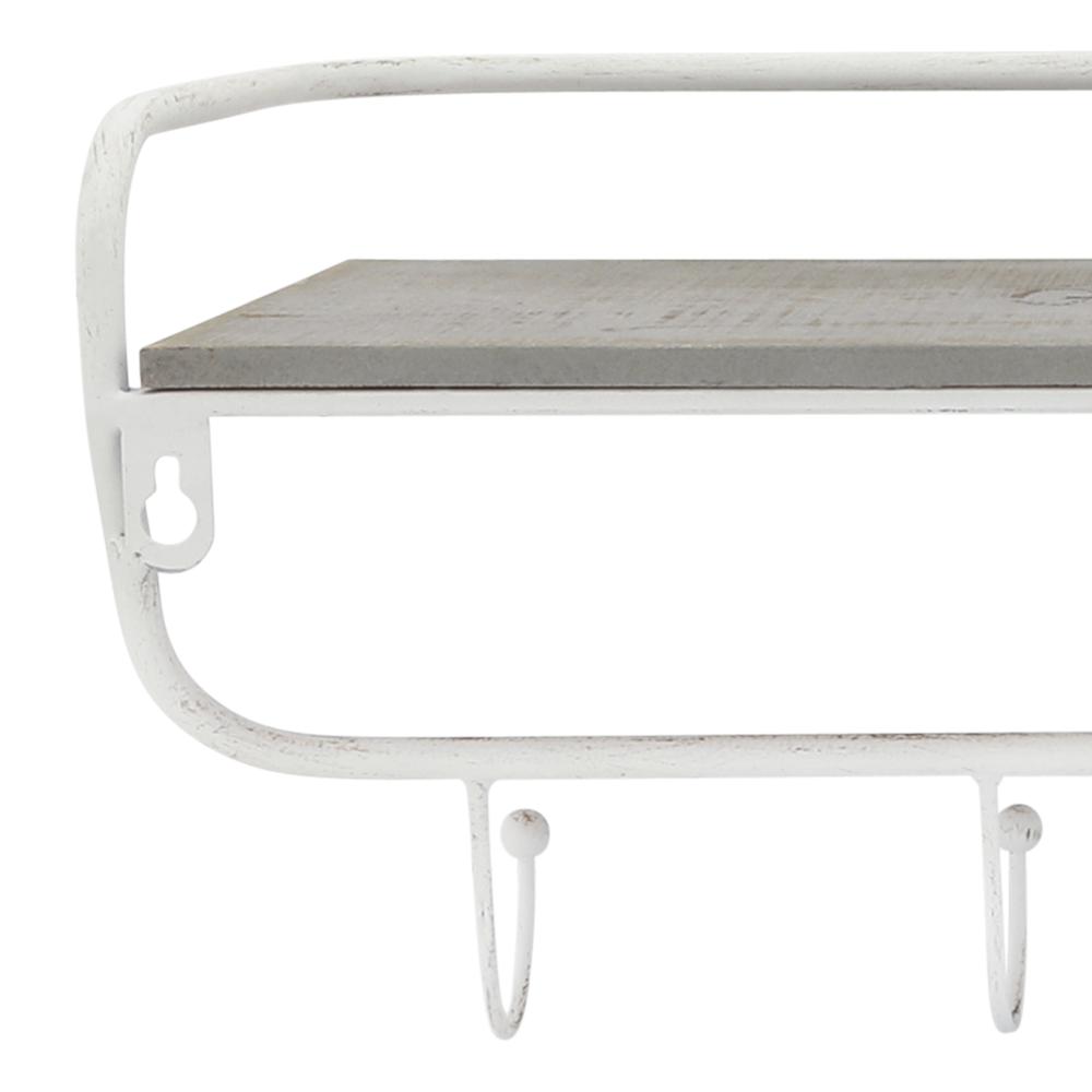 Metal/wood 20" 5  Hook Wall Shelf, White/gray. Picture 5