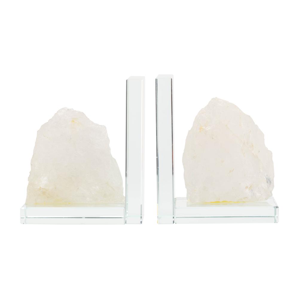 Glass, S/2 5"h Bookends With White Stone, Clear. Picture 2