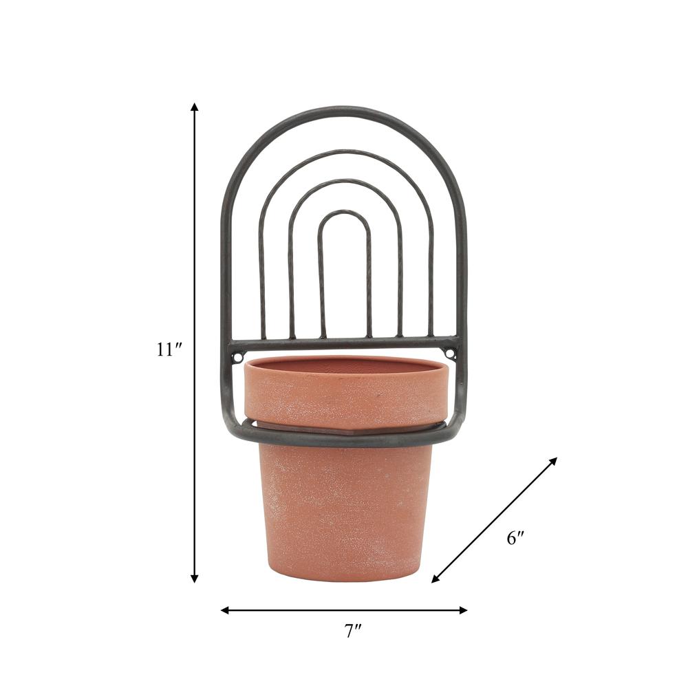 Metal, 11"h Wall Planter, Black/terracotta. Picture 4