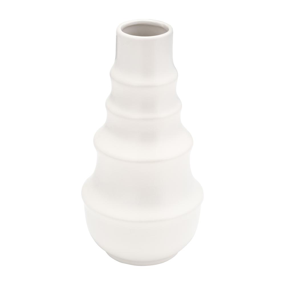 Cer,11",ring Pattern Vase,white. Picture 2