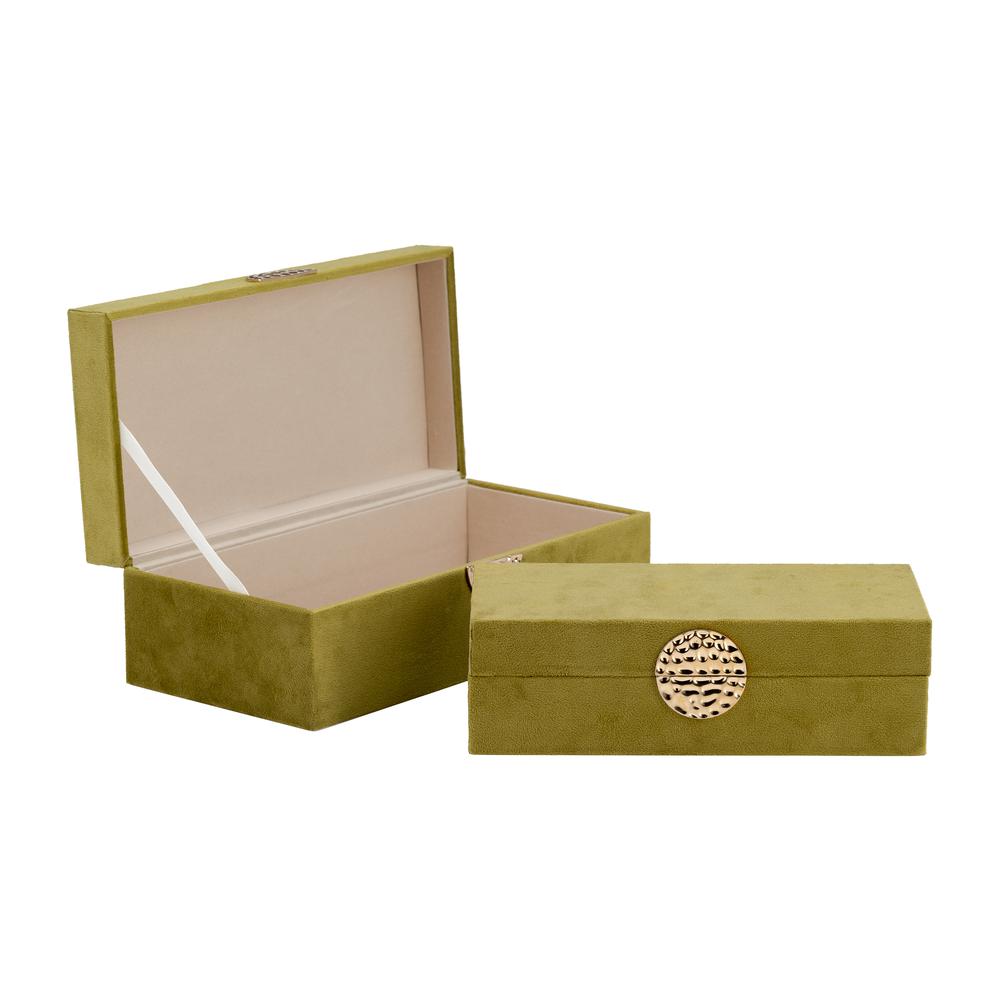Wood, S/2 10/12" Box W/ Medallion, Olive/gold. Picture 2