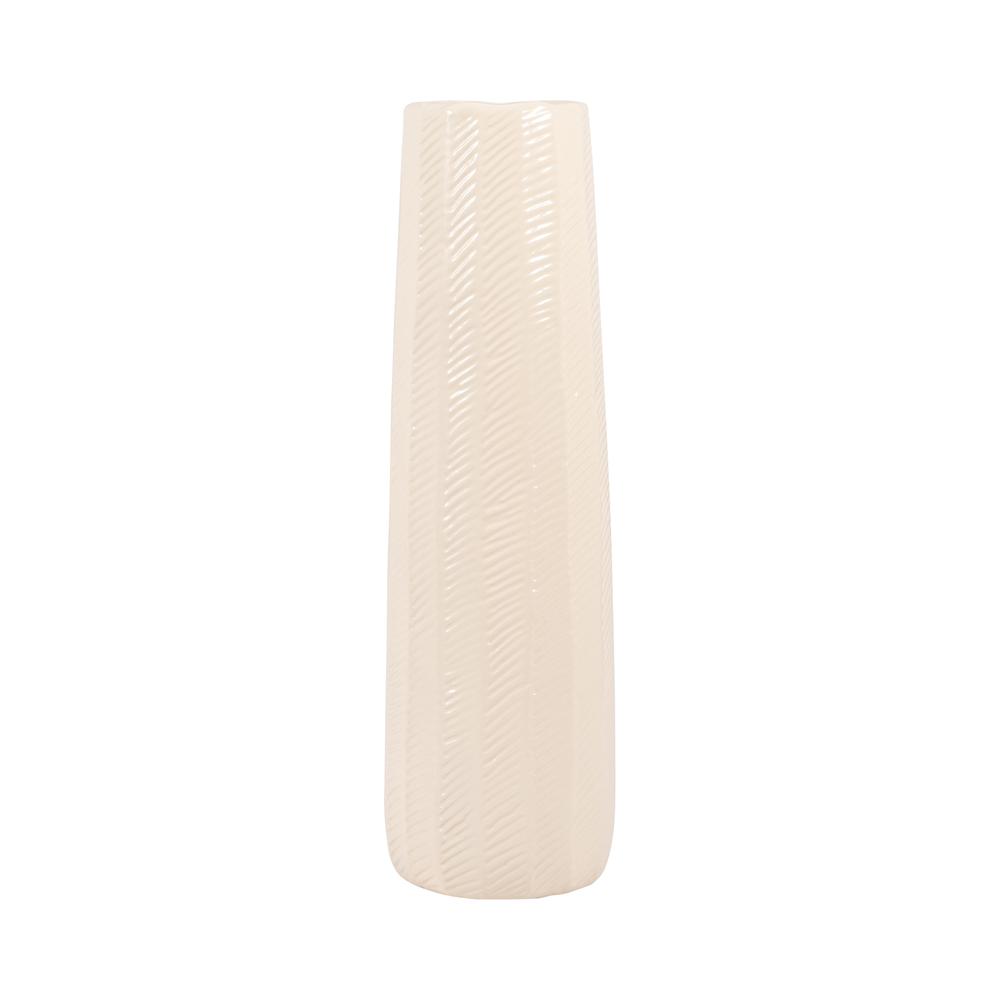 Cer, 16" Etched Lines Cylinder Vase, Cotton. Picture 2