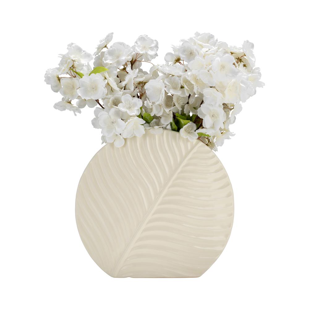 Cer, 11" Round Botanical Vase, Cotton. Picture 2