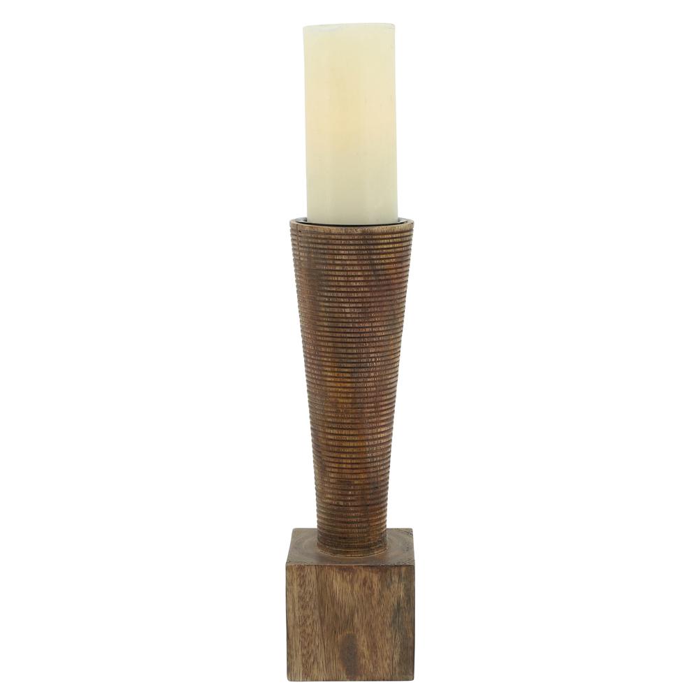 Wood, 13"h, Geometric Candle Holder, Brown. Picture 3