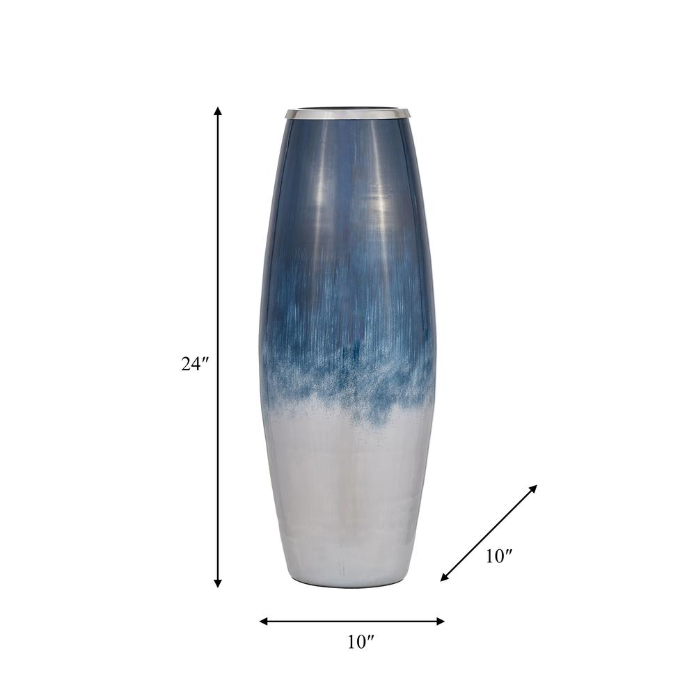 Glass,24"h Vase W/metal Rim, Blue/wht Ombre. Picture 7