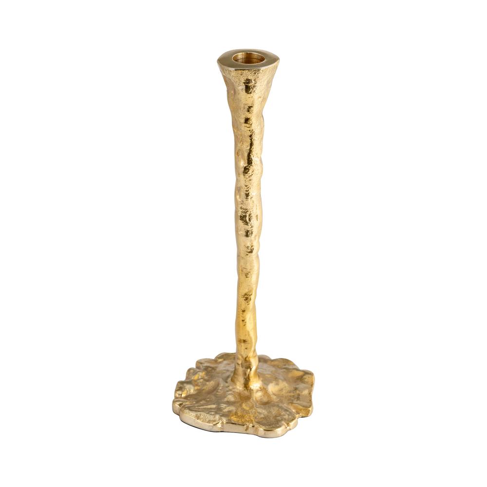 Metal, 15" Forged Taper Candleholder, Gold. Picture 2