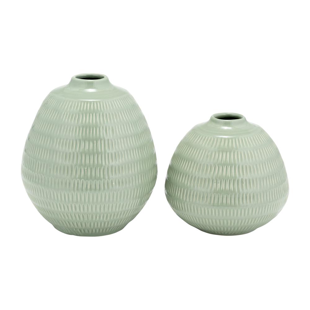 Cer,7",stripe Oval Vase,dark Sage. Picture 8
