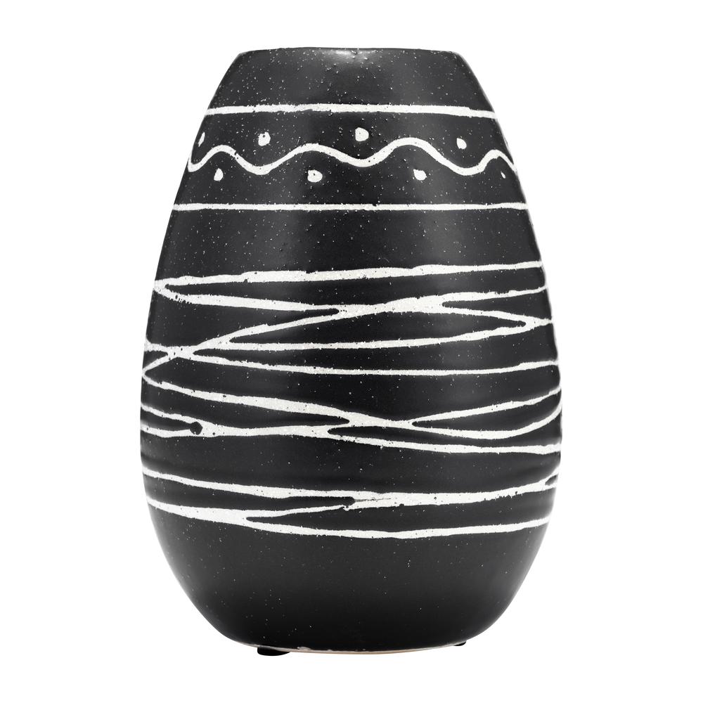 Cer, 8"h Tribal Vase, Black/white. Picture 1