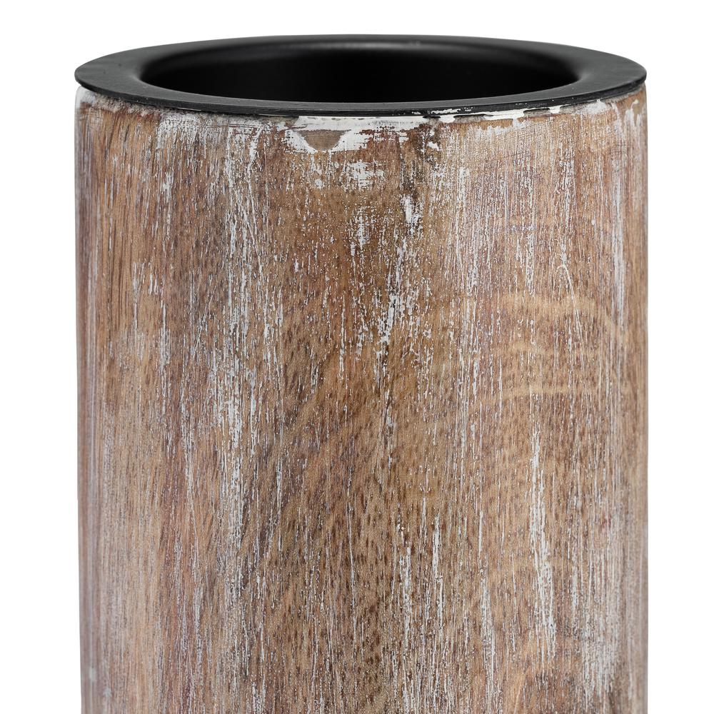 Wood, 14"h 2-tone Textured Candle Holder, Brown. Picture 2