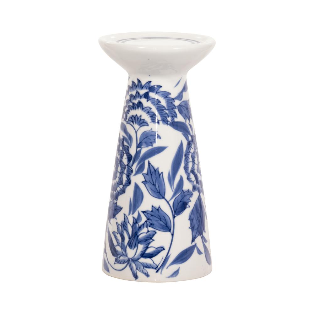 Porc,8"h Chinoiserie Candle Holder,blue/wht. Picture 2