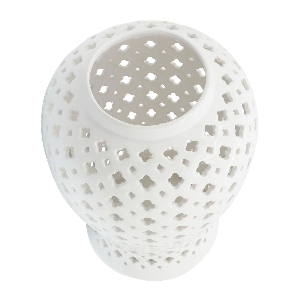 24" Cut-out Clover Temple Jar, White. Picture 5