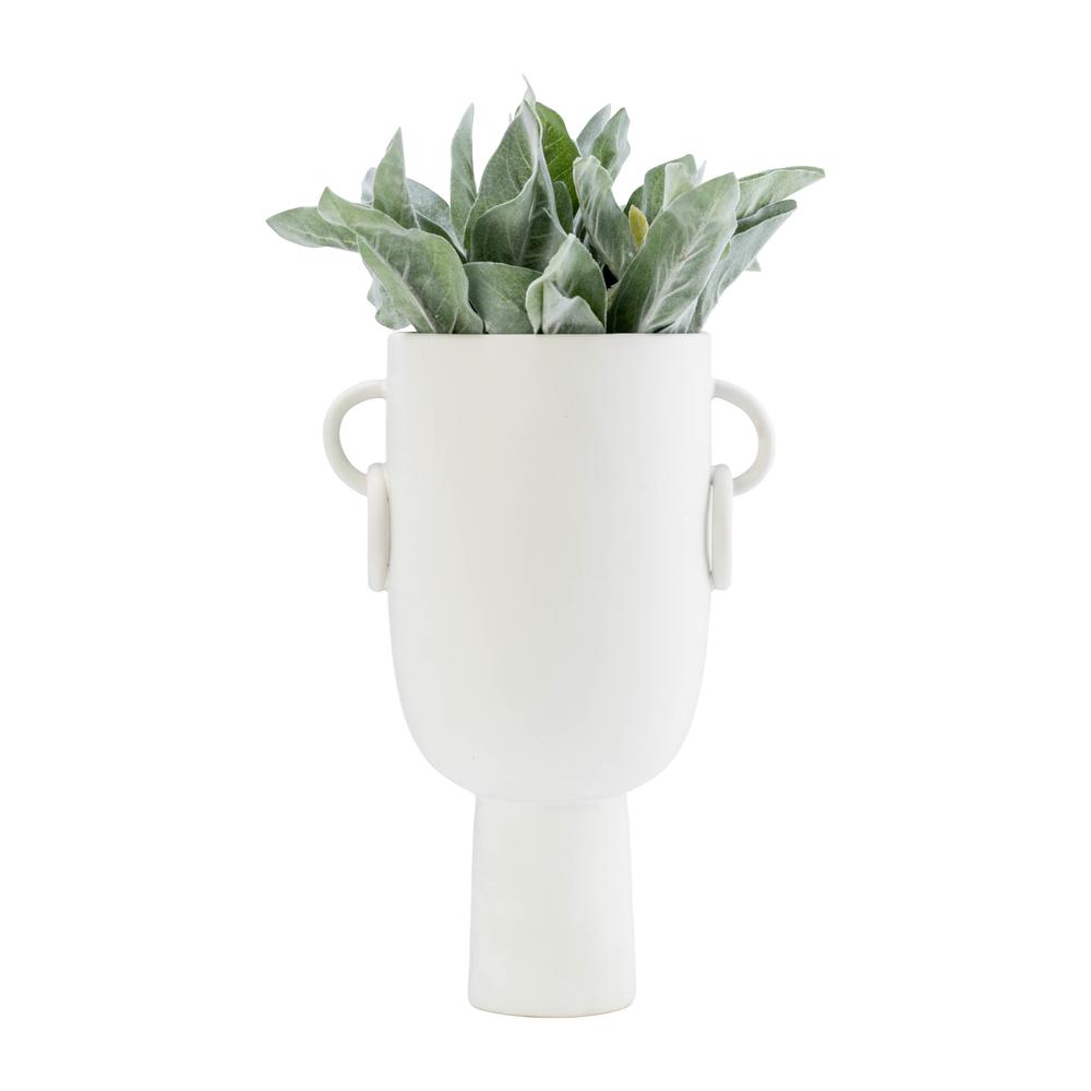 Cer, 13"h Vase With Handles, White. Picture 5