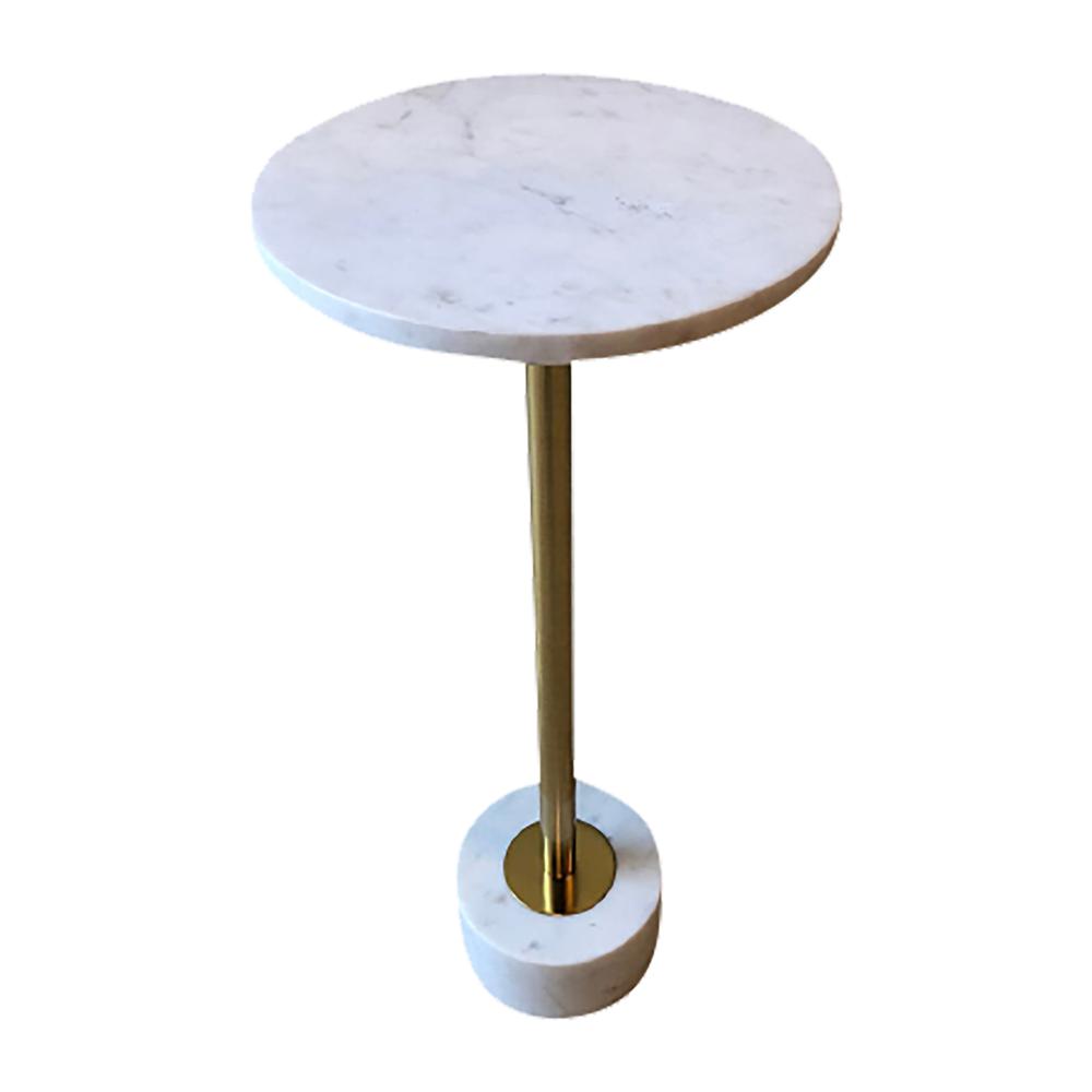 Metal, 24" Side Table Marble Top, White/gold Kd. Picture 1