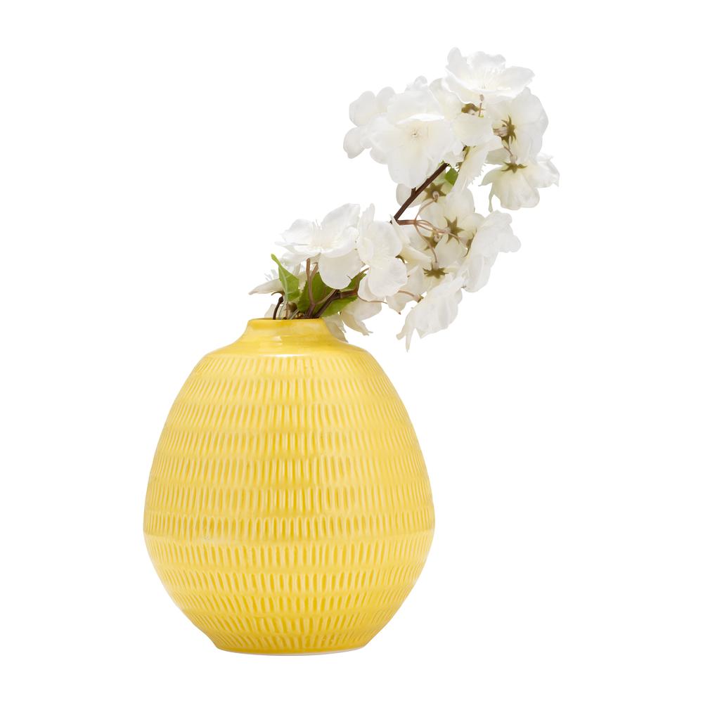 Cer,7",stripe Oval Vase,yellow. Picture 3