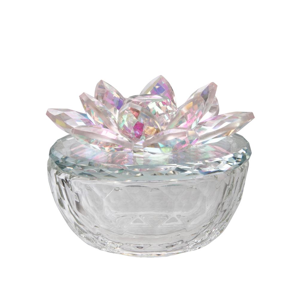 Glass Trinket Box Clear W/blush Lotus Top. Picture 1