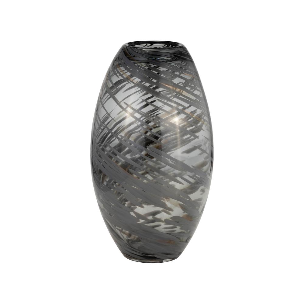 Glass, 13"h Swirl Vase, Black. Picture 1