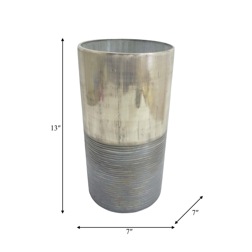 Glass, 13" Metallic 2-tone Vase, Silver. Picture 2