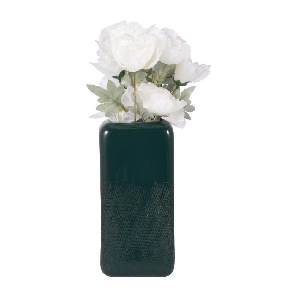 Cer, 12" Squared Grooved Vase, Forest Green. Picture 3