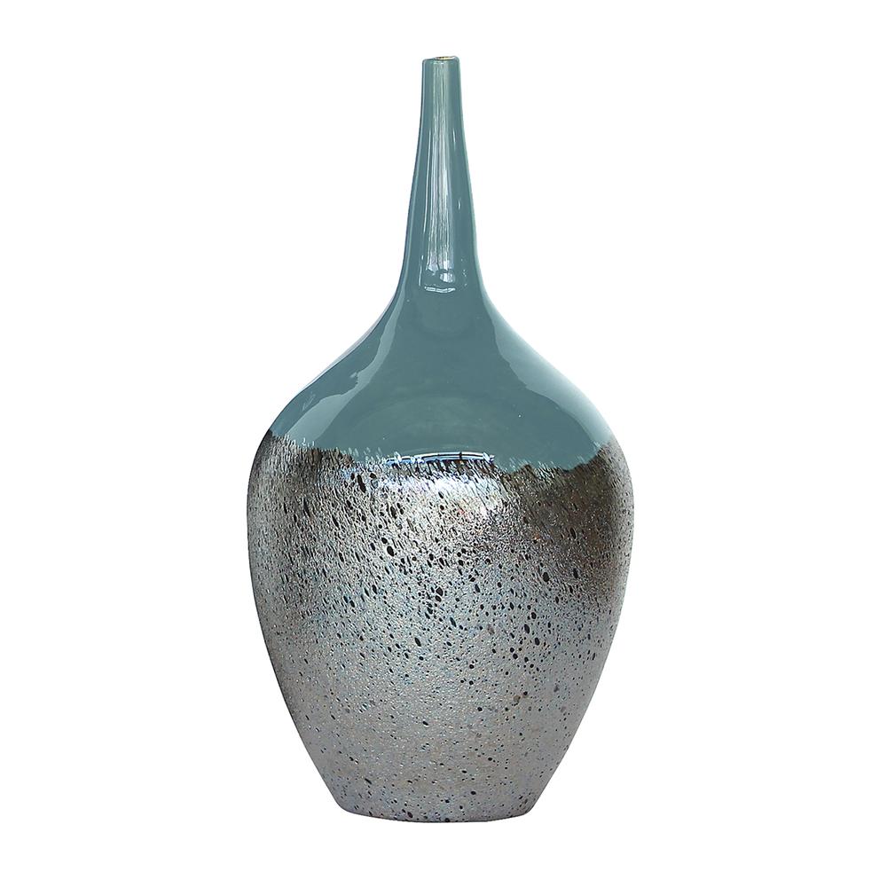 Glass, 13" 2-tone Metallic Vase, Sea Green. Picture 1