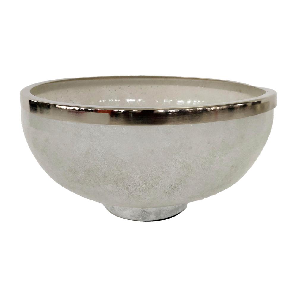 Glass,13",bowl W/ring Deco,white. Picture 1