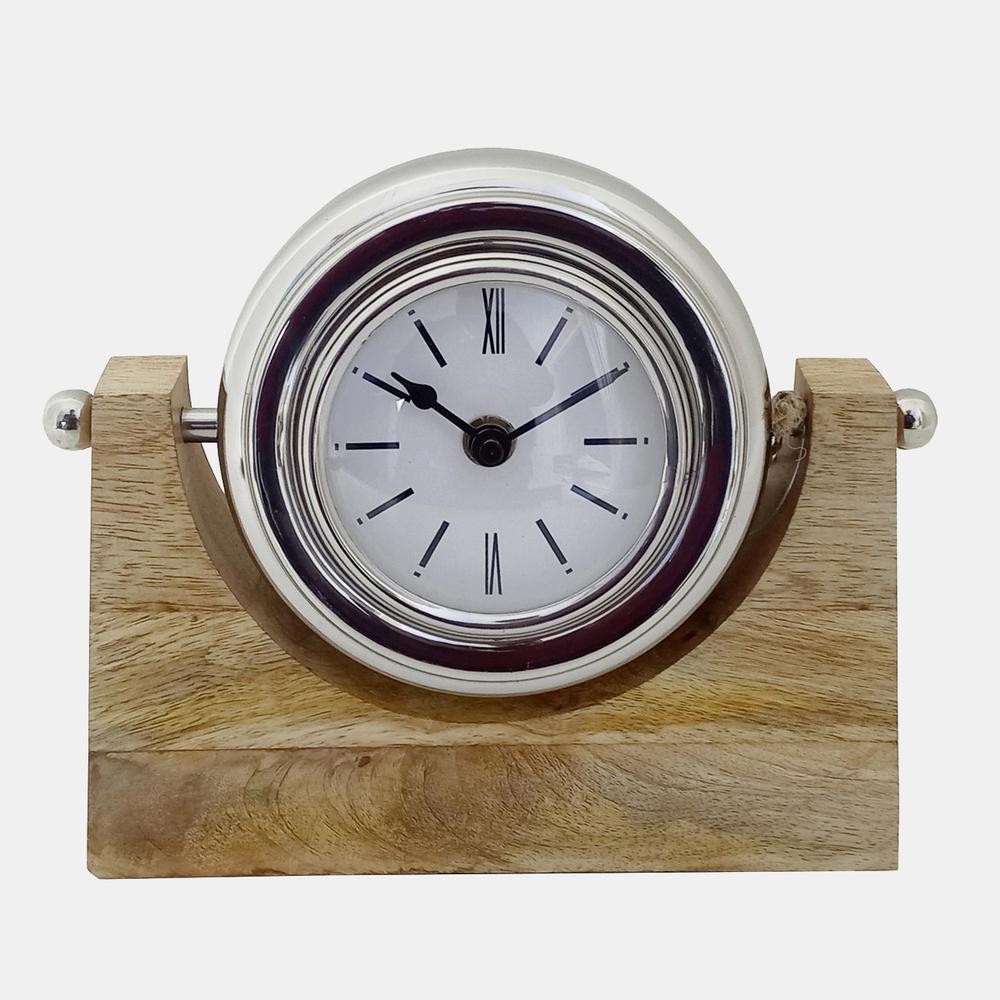 Wood,7"h,lock-on-stand Table Clock,nickel. Picture 1