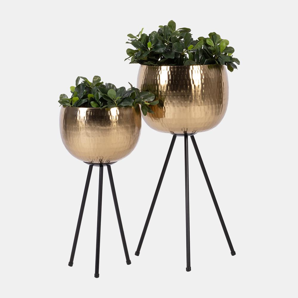 S/2 Iron 26"/22" Hammered Bowlplanters, Gold/black. Picture 4