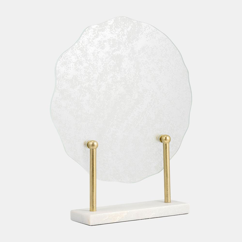 Metal,21"h,speckled Glass Disc On Marble Stand,whi. Picture 2