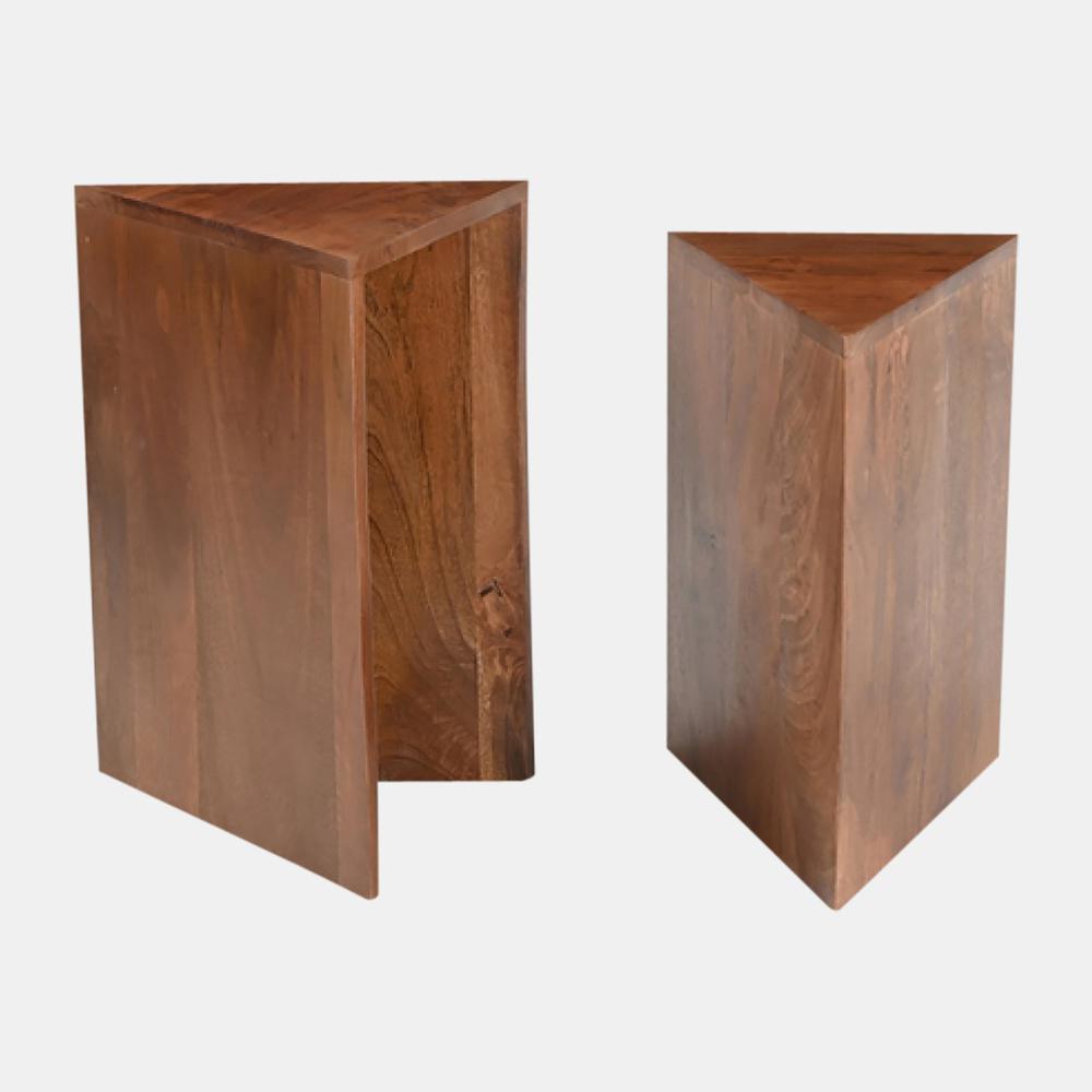 Wood, S/2 18/20" Triangle Side Tables, Brown. Picture 2