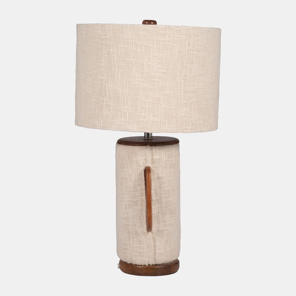 24" Ecomix Fabric Lamp With Wood, Ivory. Picture 4