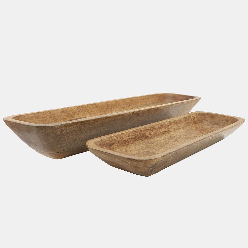 Wood, S/2 23/30 Rectangular Bowls, Brown. Picture 1