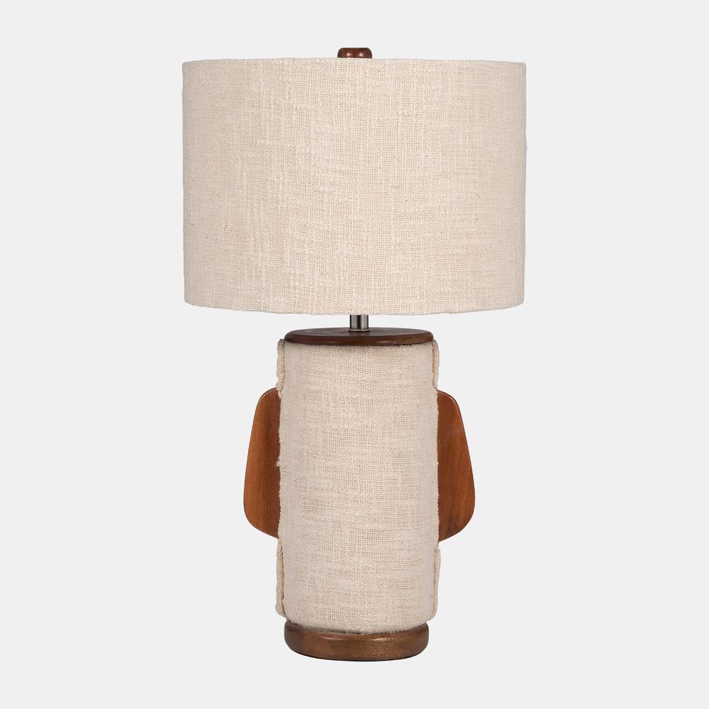 24" Ecomix Fabric Lamp With Wood, Ivory. Picture 1