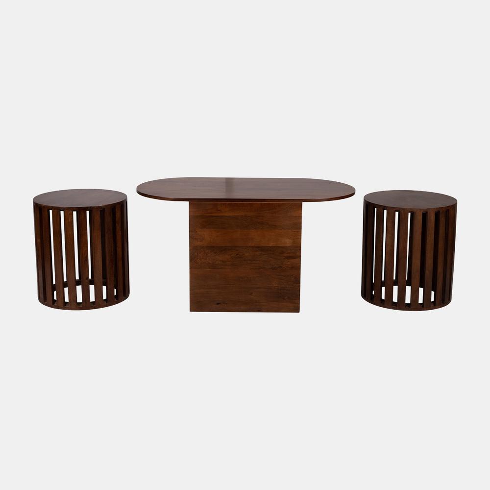 Wood, S/3 18x20/43x22" Table & Stool Set, Brown. Picture 3
