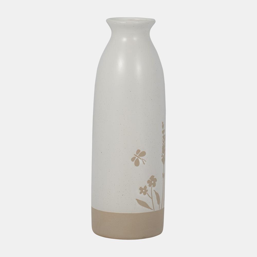 Cer, 10" Flower Field Vase, Ivory. Picture 2