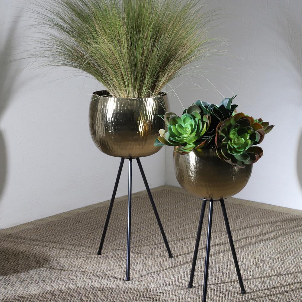 S/2 Iron 26"/22" Hammered Bowlplanters, Gold/black. Picture 3