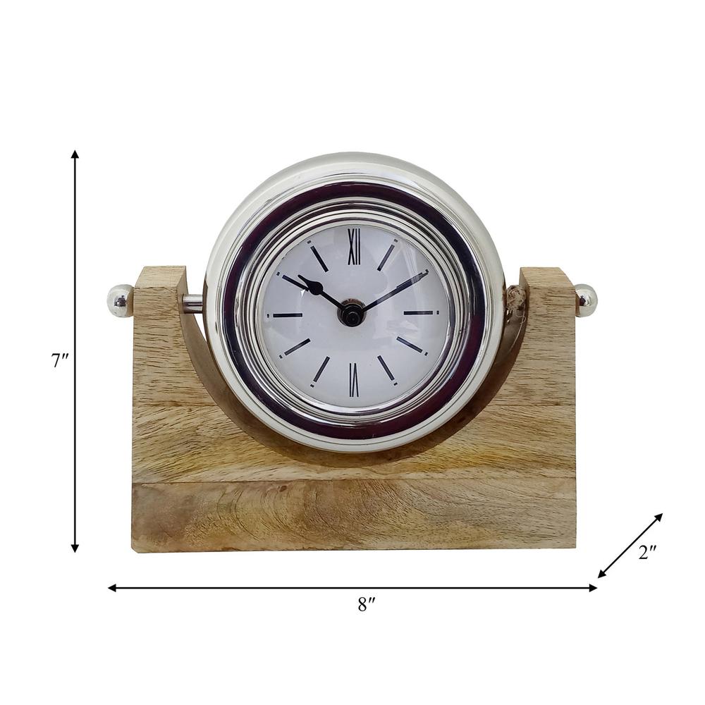 Wood,7"h,lock-on-stand Table Clock,nickel. Picture 6