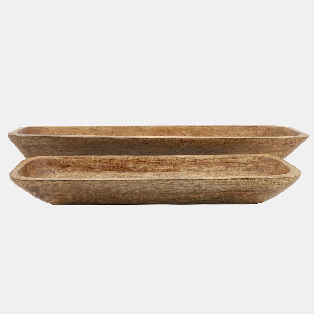 Wood, S/2 23/30 Rectangular Bowls, Brown. Picture 2