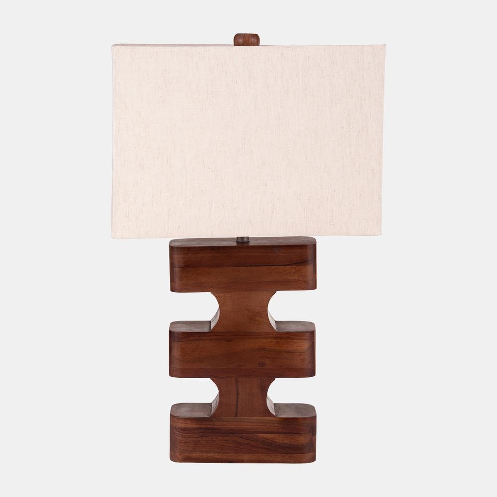 Wood, 26"h Geometric Lamp, Brown. Picture 1
