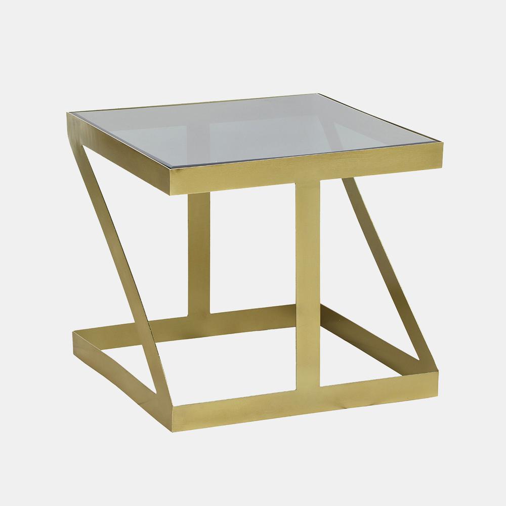 Metal, 20" Contemporary Side Table, Gold/black Gla. Picture 1