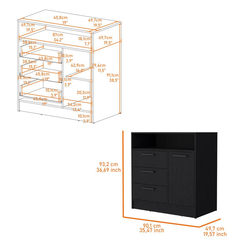 Cresco 3 Drawer Dresser with Door Cabinet and Open Storage Shelf. Picture 2