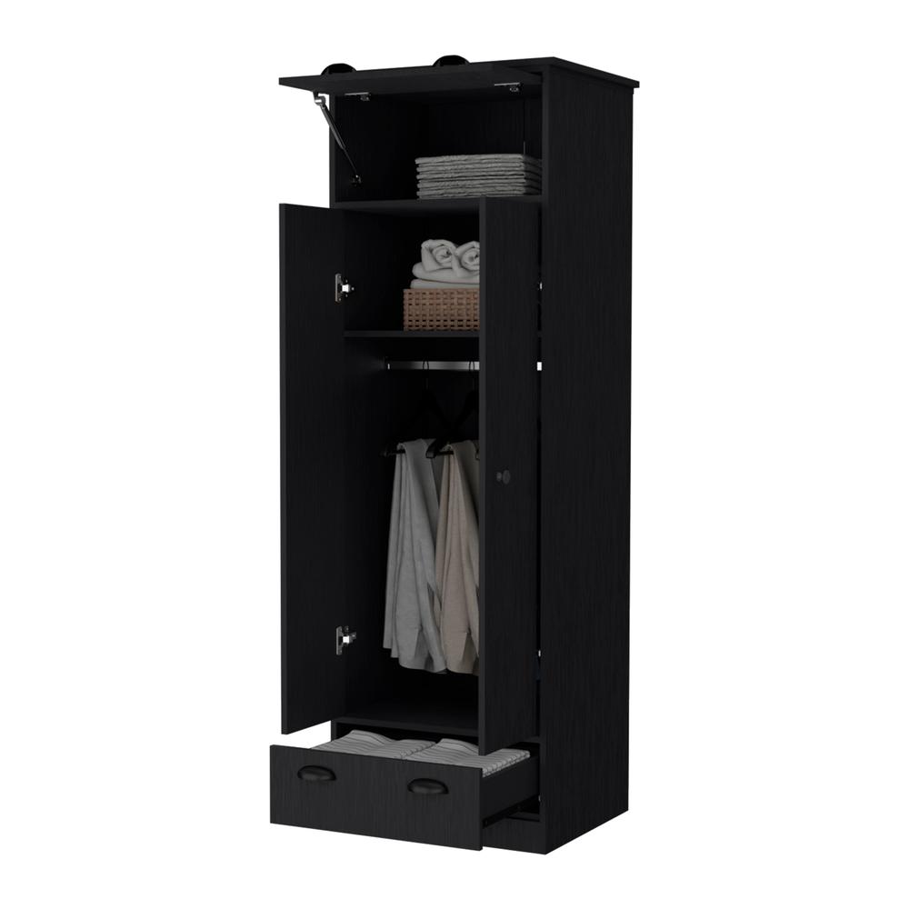 Linch Armoire with Hinged Drawer, Double Door Cabinet and 1-Drawer. Picture 6