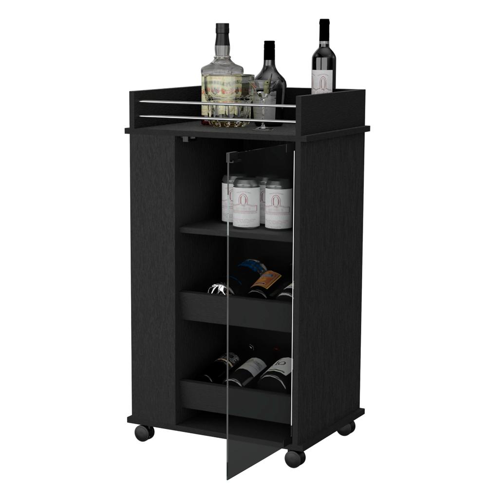 Lusk Bar Cart with 2-Bottle Holder Shelf, Glass Door and Casters. Picture 6