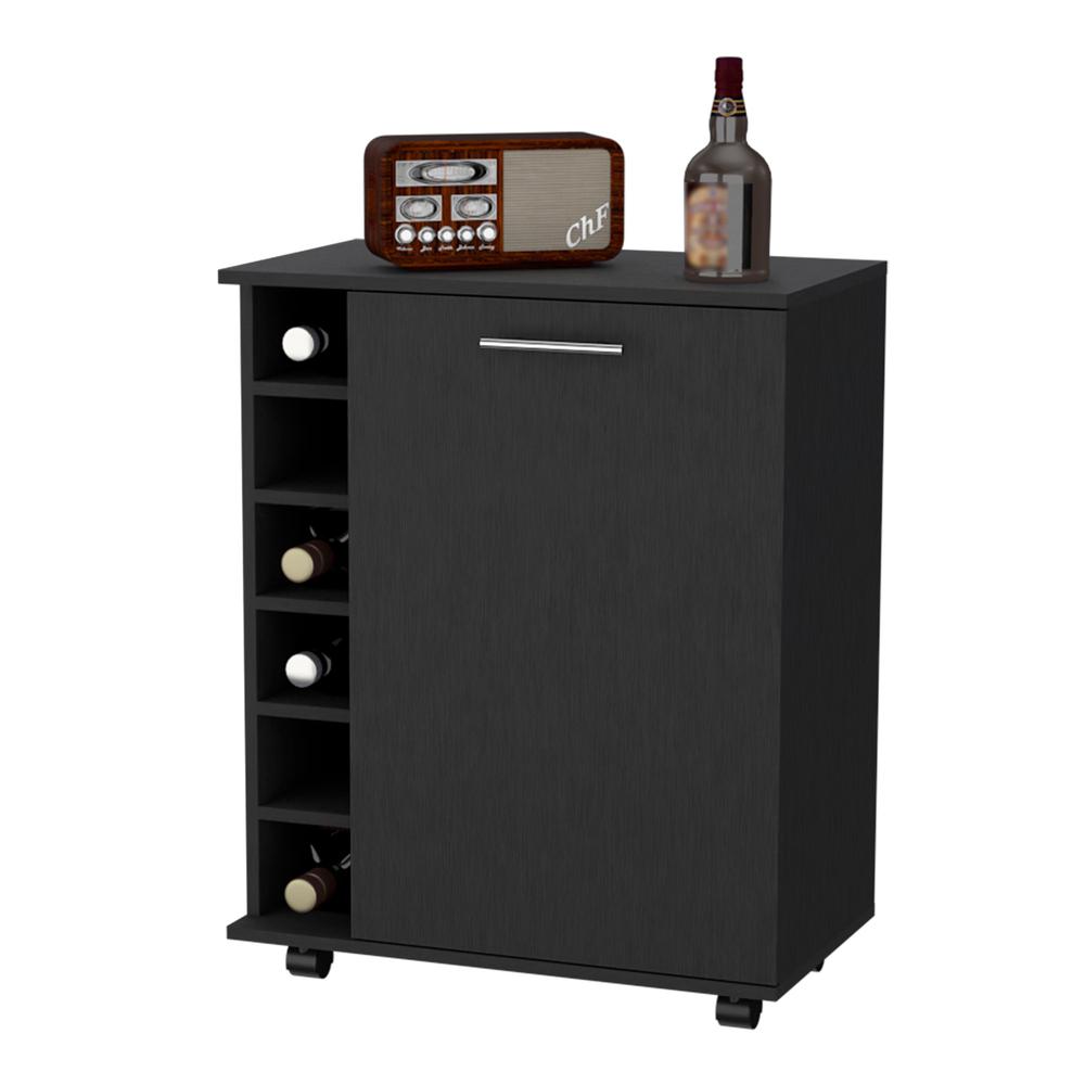 Rawlins Bar Cart with 6-Bottle Rack, Storage Cabine and Mobile Caster Wheels. Picture 6